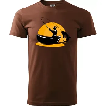 Pánské tričko Sablio Tričko s potiskem Rybář 1 - hnědé S