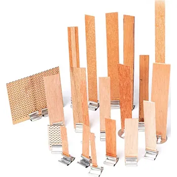 Lampový knot Knot dřevěný plochý pro výrobu svíček - Různé velikosti (Dřevěný knot s kovovým držákem)