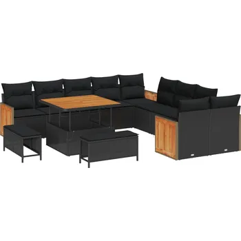 Zahradní pohovka Sada zahradních pohovek s polštářem 17 pcs Černá polyratan IM_3365304