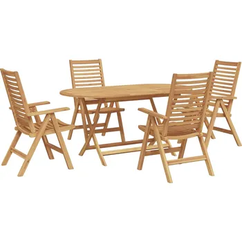 Zahradní jídelní souprava 5 pcs Hnědá Pevné teakové dřevo IM_3356878