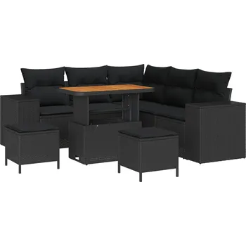 Zahradní pohovka Sada zahradních pohovek s polštářem 8 pcs Černá polyratan IM_3362004