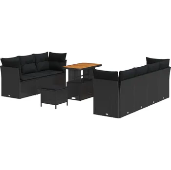 Zahradní pohovka Sada zahradních pohovek s polštářem s úložištěm 10 pcs Černá IM_3363399