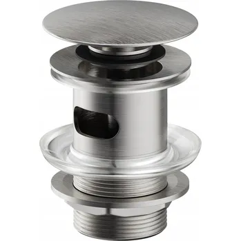 sítko a zátka do dřezu Cersanit, umyvadlová kovová automatická zátka typu ClickClack s přepadem G1 1/4", nikl, S951-281