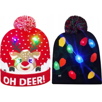 Čepice Unisex LED svítící zimní vánoční Čepice sada 2 kusů, červená a černá