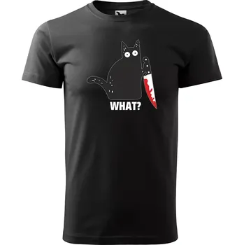 Sablio Tričko s potiskem Black cat WHAT? - černé 5XL