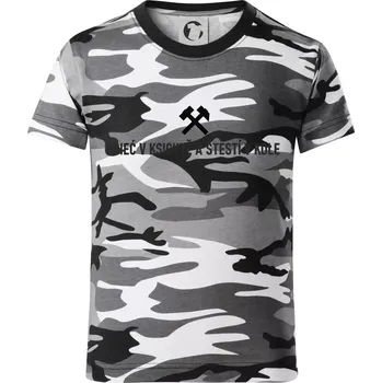 Chlapecké tričko BINEĆ V KSICHTĚ A ŠTĚSTÍ V KOLE - Dětské maskáčové triko - 134 cm/8 let ( Šedý maskáč )