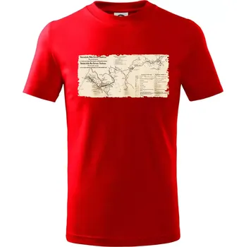 Mapa Báňské dráhy z Moravské Ostravy do Doubravy - Tričko dětské bavlněné - 98 cm / 2 roky ( Červená )
