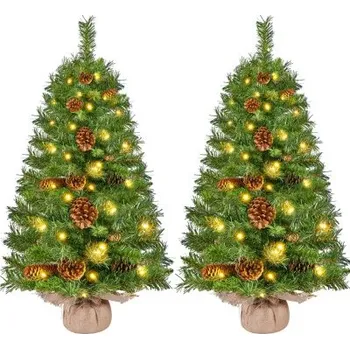 Vánoční stromek Mini umělý vánoční stromeček 411363 green, sada 2 ks, LED osvětlením, 92 cm - A YAHEETECH