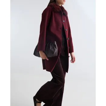 Dámský kabát Yerse Kabát Yerse 43675 vínový s odnímatelnou kožešinou Velikost: L