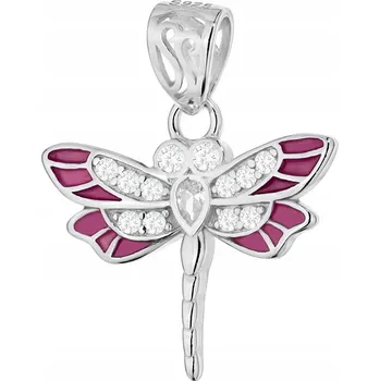 Přívěsek Dámský PŘÍVĚSEK ze stříbra ryzost 925 s růžovou vážkou a smaltovaným Zirkony