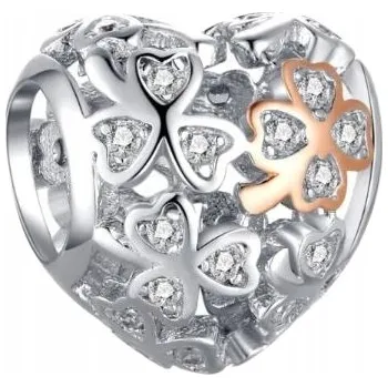 Přívěsek Přívěsek s přívěskem srdce a jetelem Jetel Stříbro 925, SimplyMe + DÁREK