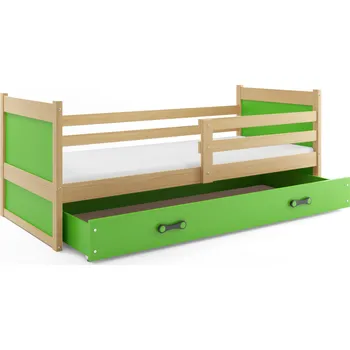 Dětská postel SMB Dětská postel se šuplíkem RICK 1, 90x200 cm Dekor: Borovice, Barva šuplíku: Zelená