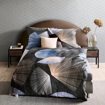 Povlečení Kaeppel | Povlečení Mako satén Koya černá, 140x200, 70x90