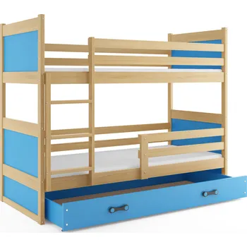 Dětská postel SMB Dětská patrová postel se šuplíkem RICK 3, 90x200 cm Dekor: Borovice, Barva šuplíku: Modrá