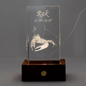 Kosmetická sada 3D znamení - RAK - dárková SADA s LED podstavcem (Laserované 3D znamení ve skleněném hranolu 60x60x110)