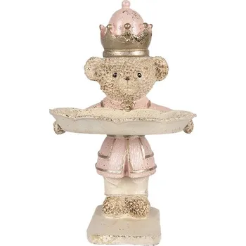Bytová dekorace Béžovo-růžová dekorace medvídek držící podnos - 14*13*24 cm