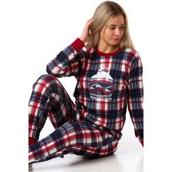 Dámské pyžamo Kárované vínové bavlněné pyžamo Alpineski Team se zimním motivem 1B2351 vínová s