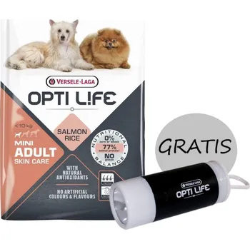 Krmivo pro psa VERSELE-LAGA Opti Life Adult Skin Care Mini 7,5kg + dávkovač sáčků na exkrementy s baterkou ZDARMA