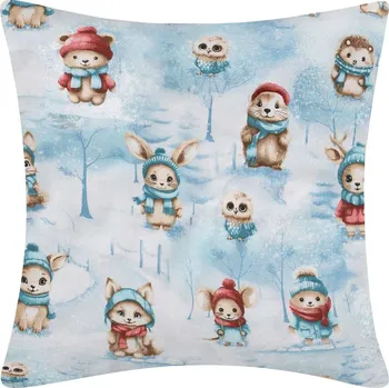 Povlečení DARRÉ Bavlněný povlak na polštář Zvířátka v zimě - modrý Velikost: 70 x 90