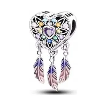 Přívěsek Stříbrné přívěsky lapač snů s peřím, srdíčky, korálky stříbro 925