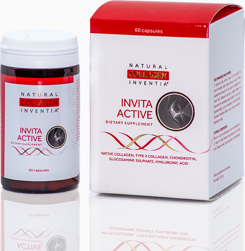 INVITA ACTIVE - lyofilizovaný hydrát živého kolagenu, žraločí chrupavka, chondroitin, glukosamin, kyselina boswellová a hyaluronová 60 kapslí - Inventia