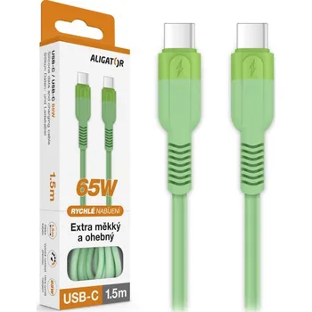 Datový kabel ALIGATOR SoftPastels 3A 65W, USB-C/USB-C, zelený