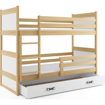 Dětská postel SMB Dětská patrová postel se šuplíkem RICK 3, 90x190 cm Dekor: Borovice, Barva šuplíku: Bílá