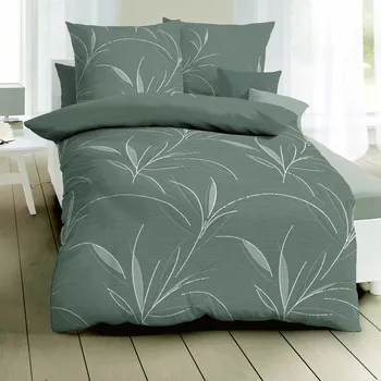 Povlečení Kaeppel | Povlečení Mako satén Organic šedé petrolejové, 140x200, 70x90