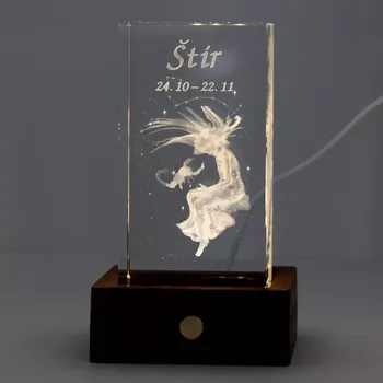 Kosmetická sada 3D znamení - ŠTÍR - dárková SADA s LED podstavcem (Laserované 3D znamení ve skleněném hranolu 60x60x110)