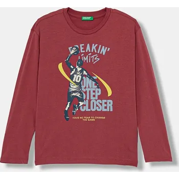 Chlapecké tričko Dětské bavlněné tričko s dlouhým rukávem United Colors of Benetton 3ATNC10R8.G.Seasonal červená 92X, vel. 168
