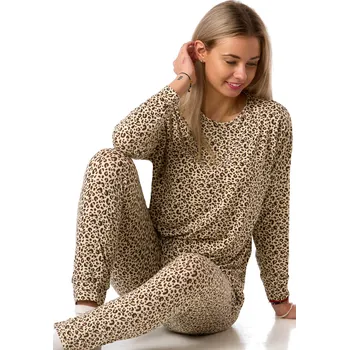 Dámské pyžamo Pyžamo dámské z hřejivého a pružného materiálu se zvířecím vzorem 1B2358 hnědá s