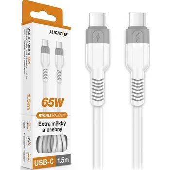 Datový kabel ALIGATOR SoftPastels 3A 65W, USB-C/USB-C, bílý