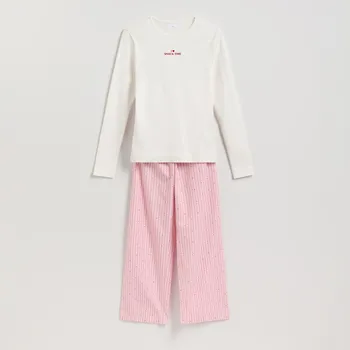 Dámské noční prádlo Reserved - Dvoudílná bavlněná pyžamová souprava - růžová - 021HQ-30X - 021HQ-30X-M