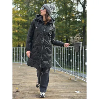 Dámský kabát Bunda Green Goose 737903 černá dlouhá vzorovaná Velikost: 38