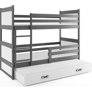 Dětská postel SMB Dětská patrová postel s přistýlkou RICK 4, 90x190 cm Dekor: Grafit, Barva šuplíku: Bílá