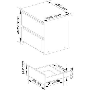 Noční stolek KOMODA CL2 2SZ CLP PK GRAFIT ŠEDÁ / DUB ARTISAN