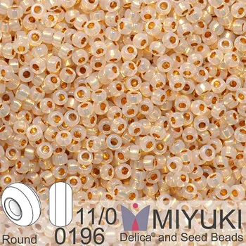 Korálek Korálky Miyuki Round 11/0. Barva 0196 24kt Yellow Gold Lined Opal. Balení 3g.
