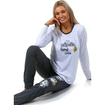 Dámské pyžamo Šedé pyžamo pro plnoštíhlé ženy se sovičkami: vše, co potřebujete, je káva 1B1796 šedá 2xl