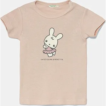 Bavlněné dětské tričko United Colors of Benetton 3I9WA1062.W.Seasonal růžová 34X, vel. 68