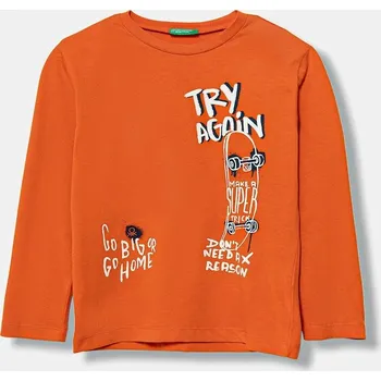 Dětská móda Dětské bavlněné tričko s dlouhým rukávem United Colors of Benetton 3JERG10K5.P.seasonal oranžová 22X, vel. 90