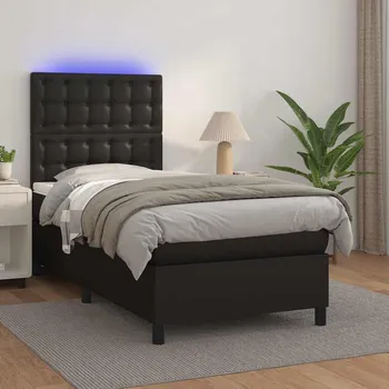 Postel vidaXL Box spring postel s matrací a LED 80 x 200 cm umělá kůže [3135913] Barva: Černá