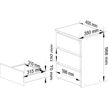 Noční stolek KOMODA CL3/40 PK GRAFIT ŠEDÁ