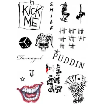 Odstranitelné tetování Smyvatelné tetování JOKER ústa klaun PUDDIN smile kick me SADA A4!