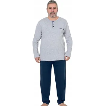 Pánské pyžamo Pánské pyžamo světle šedé s kapsou a knoflíčky u krku 4XL