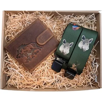 Dárkový set pro muže - Kožená peněženka a kšandy Myslivec