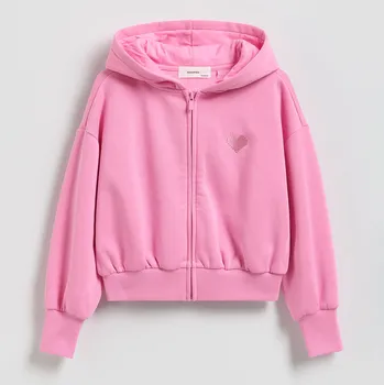 Dívčí mikina Reserved - Rozepínací mikina s výšivkou Boffie & Poko - růžová - 269FA-30X - 269FA-30X-U15