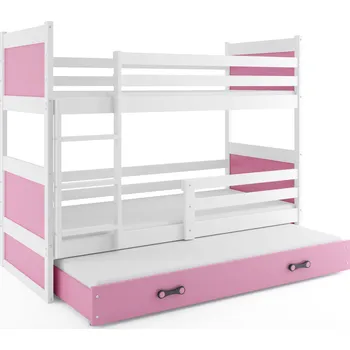 Dětská postel SMB Dětská patrová postel s přistýlkou RICK 4, 90x190 cm Dekor: Bílá, Barva šuplíku: Růžová