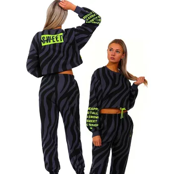 Dámské noční prádlo Černošedá a reflexní žlutá silnější souprava dámská CROP TOP OVERSIZE 1B1765 šedá m