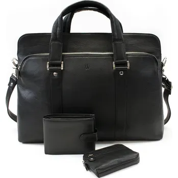 Pánská aktovka Sada černé tašky na notebook, peněženky a klíčenky Christian