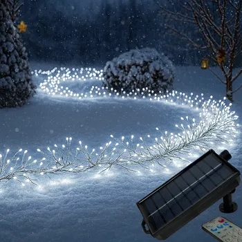 Vánoční dekorace Solární Nano LED vánoční řetěz - ježek, venkovní 1500 LED / 55 m s ovladačem, časovačem, pamětí a regulací intenzity svícení bílá studená